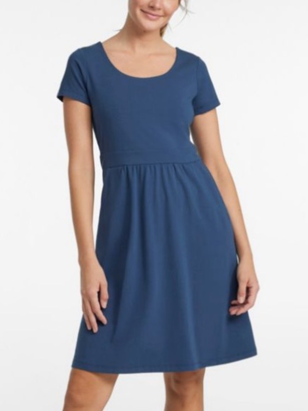 L.L.Bean Easy Cotton Fit & Flare Dress Medium Blue Pockets